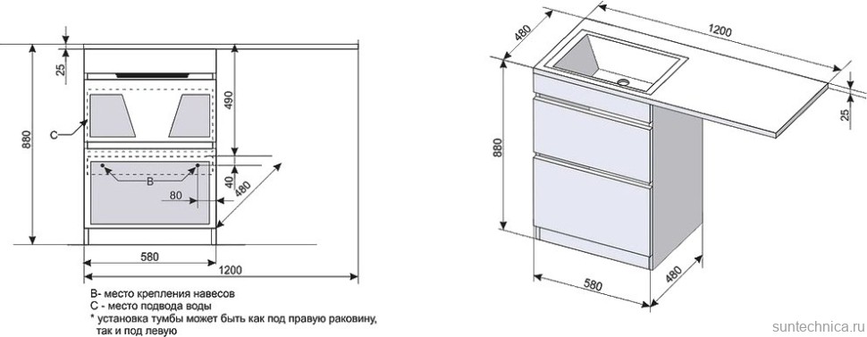 Тумба с раковиной Style Line Даллас 120 Люкс Plus напольная, белая R