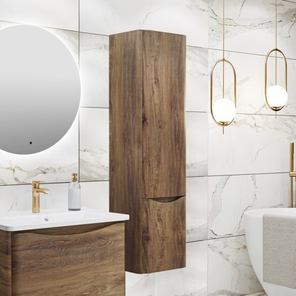 Шкаф пенал для ванной Runo Тоскана темное дерево