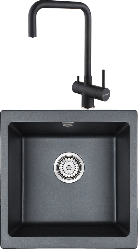 Комплект Мойка кухонная Paulmark Brilon PM104546-BLM черный металлик + Смеситель Wetter We213030-418 черный металлик + Фильтр Refine System