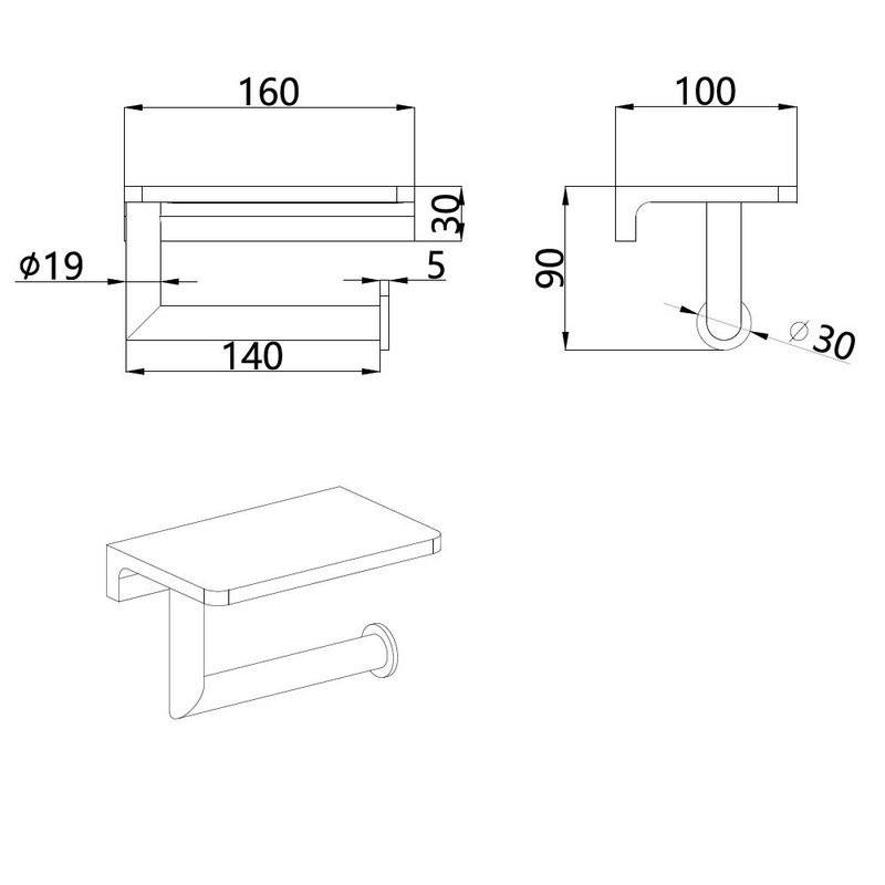 Держатель для туалетной бумаги AQUAme Trento с полкой AQM7209MB