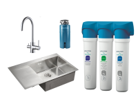 Комплект Мойка кухонная Paulmark Kroner PM217851-BSR брашированная нержавеющая сталь R + Смеситель Essen Es213211-CR хром + Измельчитель Intenso I-PRO 1000 + Фильтр Refine System