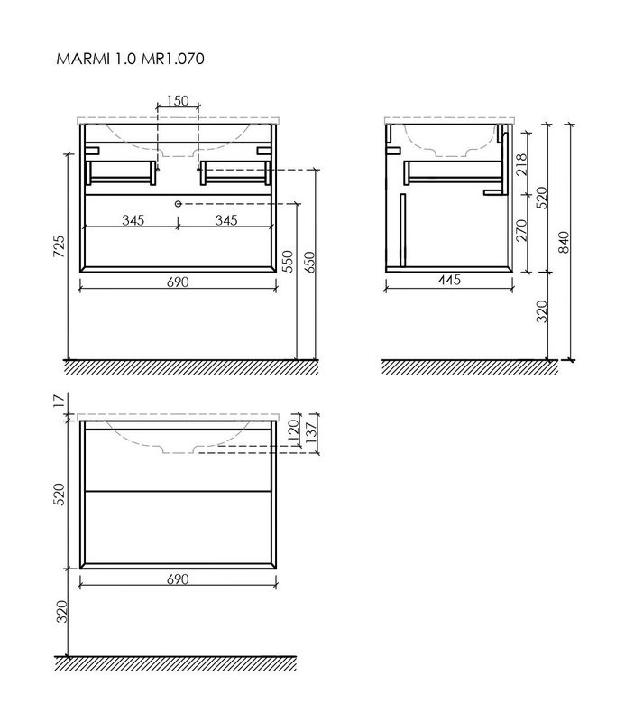 Мебель для ванной комнаты Sancos Marmi 1.0 70 дуб чарльстон, раковина CN7007