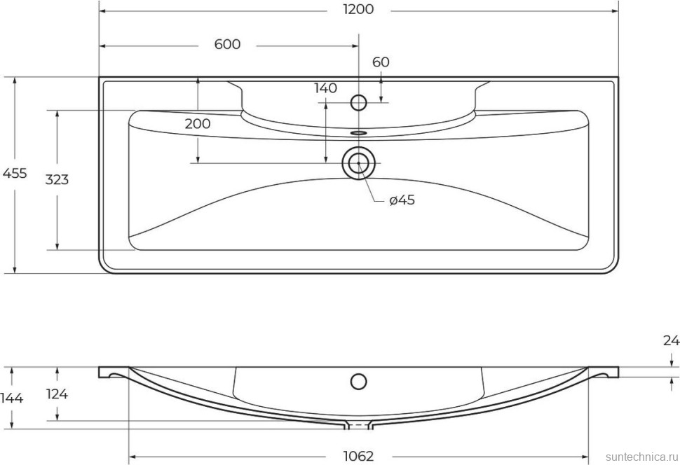 Мебельная раковина BelBagno BB1200/455-LV-ART-ALR-NERO черная матовая