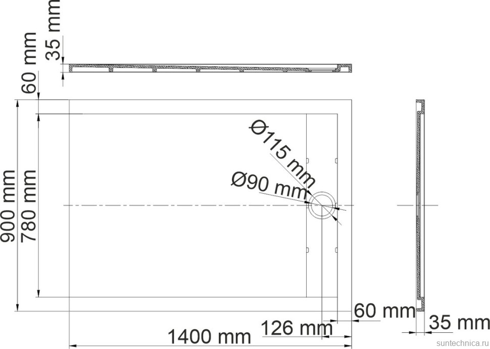 Поддон для душа Wasserkraft Neime 19T36 140x90