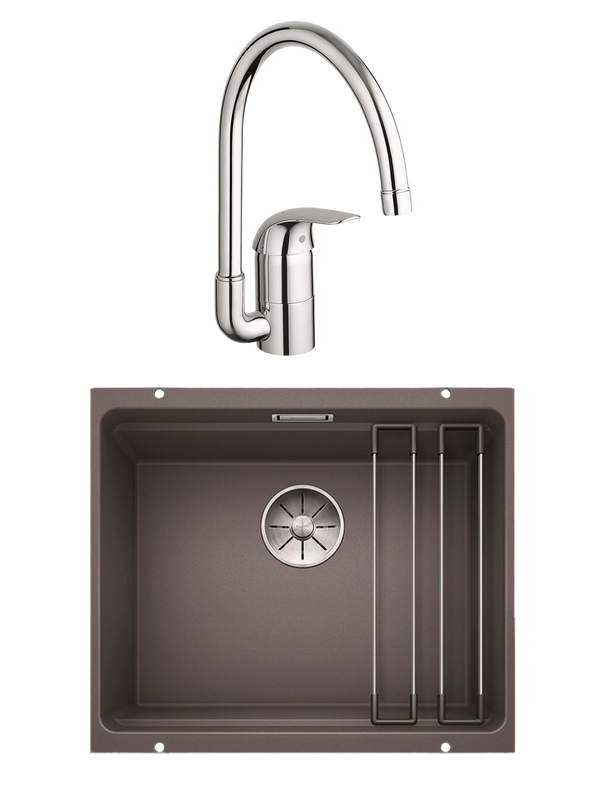 Комплект Мойка Blanco Etagon 500-U темная скала + Смеситель Grohe Euroeco
