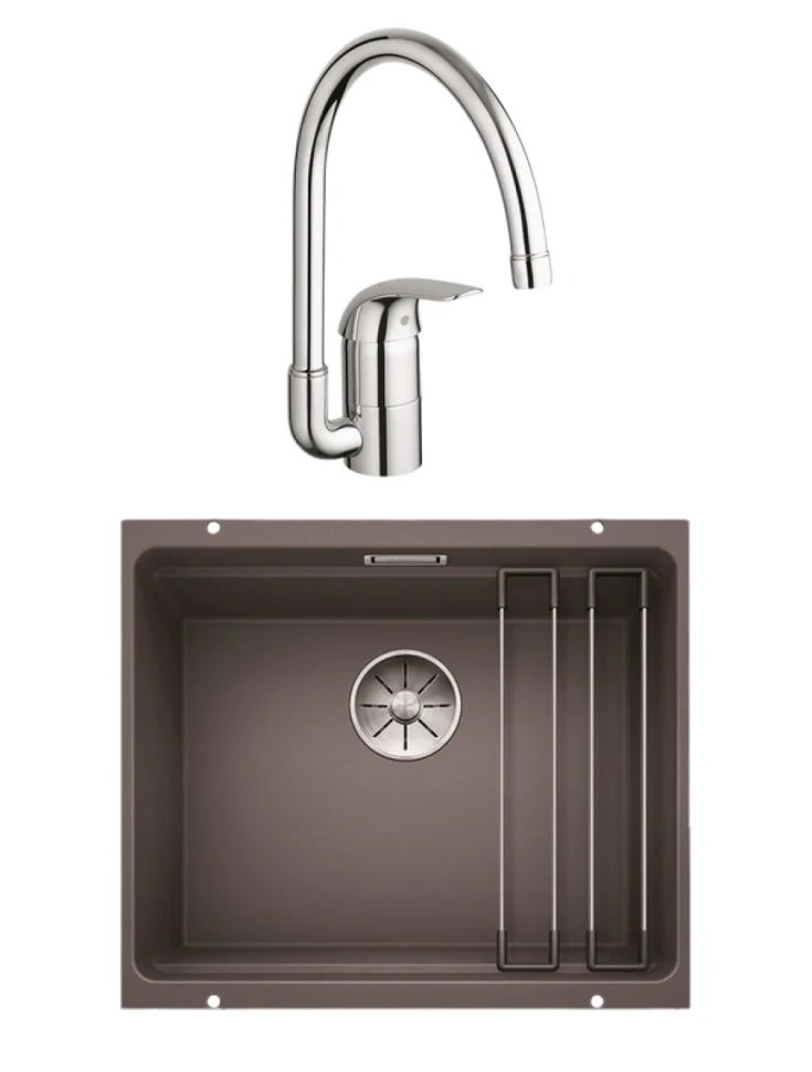 Комплект Мойка Blanco Etagon 500-U темная скала + Смеситель Grohe Euroeco