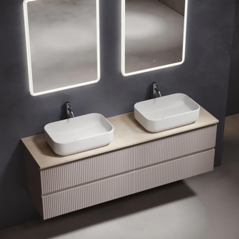 Тумба с раковиной Sancos Snob R 160 doha soft, столешница бежевая TT160A2X, раковина CN5043