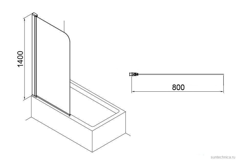 Шторка для ванны Azario Merrit 80х140 цвет профиля серебро AZ-NF6310 800