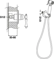 Гигиенический душ Rose R0105Q со смесителем, С ВНУТРЕННЕЙ ЧАСТЬЮ, бронза