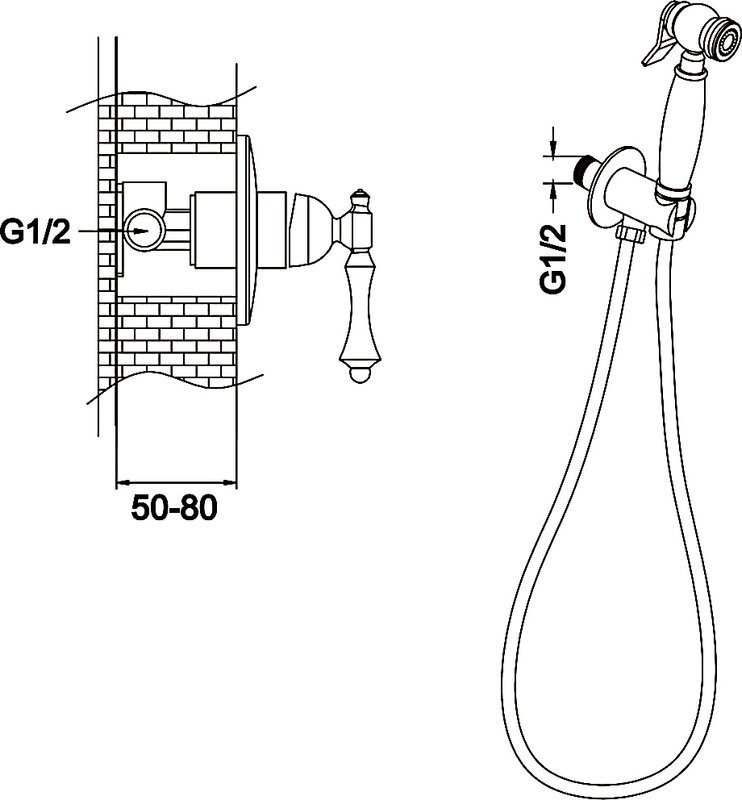 Гигиенический душ Rose R0105Q со смесителем, С ВНУТРЕННЕЙ ЧАСТЬЮ, бронза