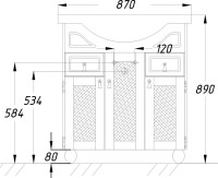 Тумба с раковиной Opadiris Тибет 85 с декоративной решеткой, белая матовая