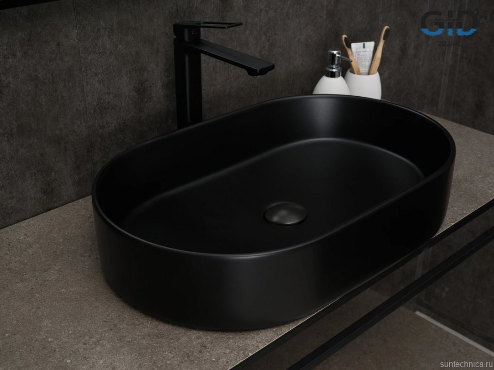 Накладная раковина GID Lago Bm1479 61 матовая черная, овальная, фаянс