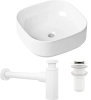 Комплект Накладная раковина Lavinia Boho Bathroom Sink Slim 33311006 + Донный клапан Wellsee Drainage System 182138000 матовый белый + Сифон 182108000 белый