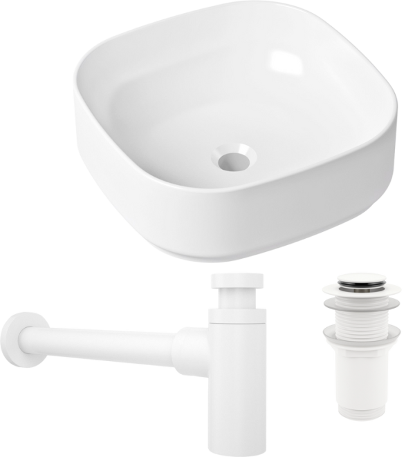Комплект Накладная раковина Lavinia Boho Bathroom Sink Slim 33311006 + Донный клапан Wellsee Drainage System 182138000 матовый белый + Сифон 182108000 белый