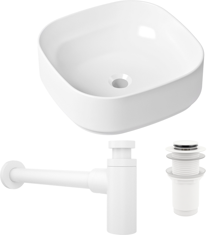 Комплект Накладная раковина Lavinia Boho Bathroom Sink Slim 33311006 + Донный клапан Wellsee Drainage System 182138000 матовый белый + Сифон 182108000 белый