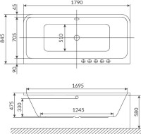 Акриловая ванна Excellent Arana WAEX.ARA18.ULTRA 180x85 см, пристенная, с гидромассажем, белая, с каркасом, со сливом-переливом