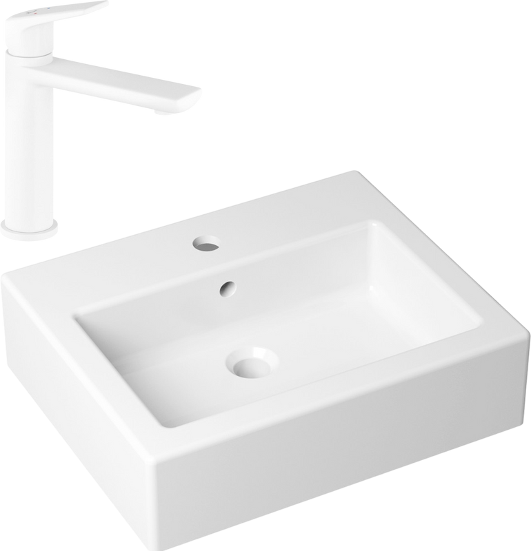 Комплект Накладная раковина Lavinia Boho Bathroom Sink 33311014 + Смеситель Wellsee ICON! for life 182305000 матовый белый