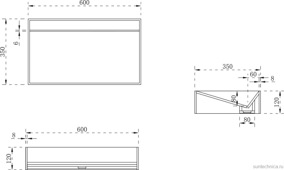 Накладная раковина Abber Stein AS2623 60 матовая белая, прямоугольная, искусственный камень, со скрытым сливом