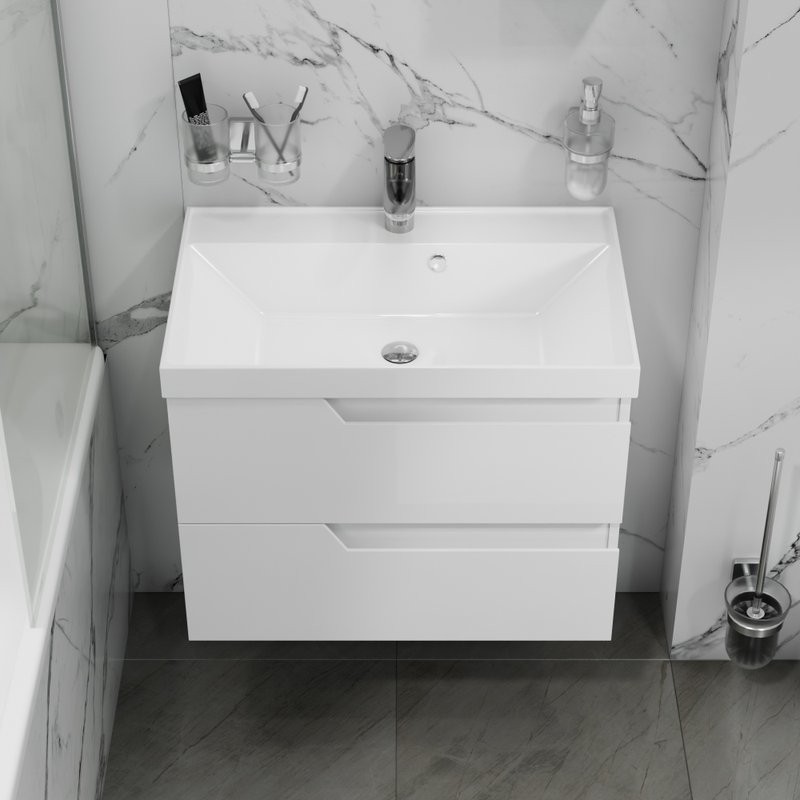 Мебель для ванной комнаты СаНта Антарес 70 подвесная, 2 ящика, белый глянец