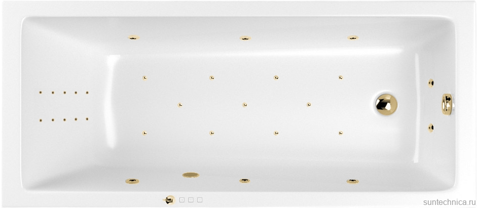 Акриловая ванна WHITECROSS Wave Ultra Nano 160x80 см, встраиваемая, с гидромассажем, белый глянец, с каркасом, со сливом-переливом, фурнитура золото