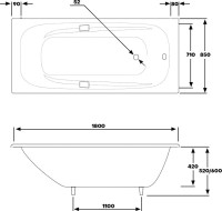 Чугунная ванна Byon Ide 180x85 см, пристенная, белая, на ножках, с ручками