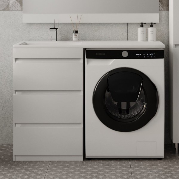 Тумба с раковиной Style Line Даллас 110 Люкс Plus L напольная, белая, 3 ящика