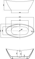 Акриловая ванна Vincea VBT-203 180x85 см, отдельностоящая, белая, овальная, с каркасом, со сливом-переливом