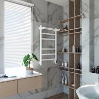 Полотенцесушитель электрический Grota Tela 530х1000 RAL9016 EL 100x55 см, подключение справа, слева, скрытое подключение справа, матовый белый, лесенка, из стали, с полкой