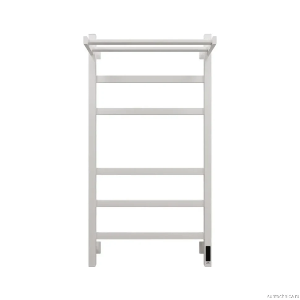 Полотенцесушитель электрический Grota Tela 530х1000 RAL9016 EL 100x55 см, подключение справа, слева, скрытое подключение справа, матовый белый, лесенка, из стали, с полкой