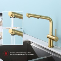 Смеситель для кухни с выдвижным изливом Raglo R86.49.03, золотой сатин