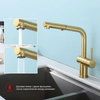 Смеситель для кухни с выдвижным изливом Raglo R86.49.03, золотой сатин Смеситель для кухни с выдвижным изливом Raglo R86.49.03, золотой сатин
