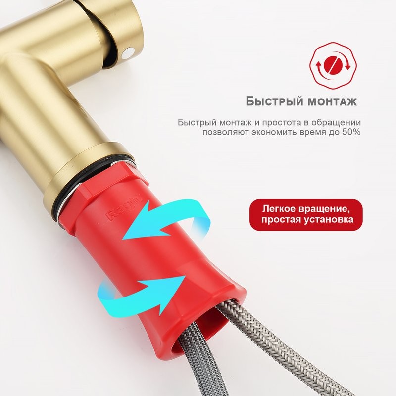 Смеситель для кухни с выдвижным изливом Raglo R86.49.03, золотой сатин