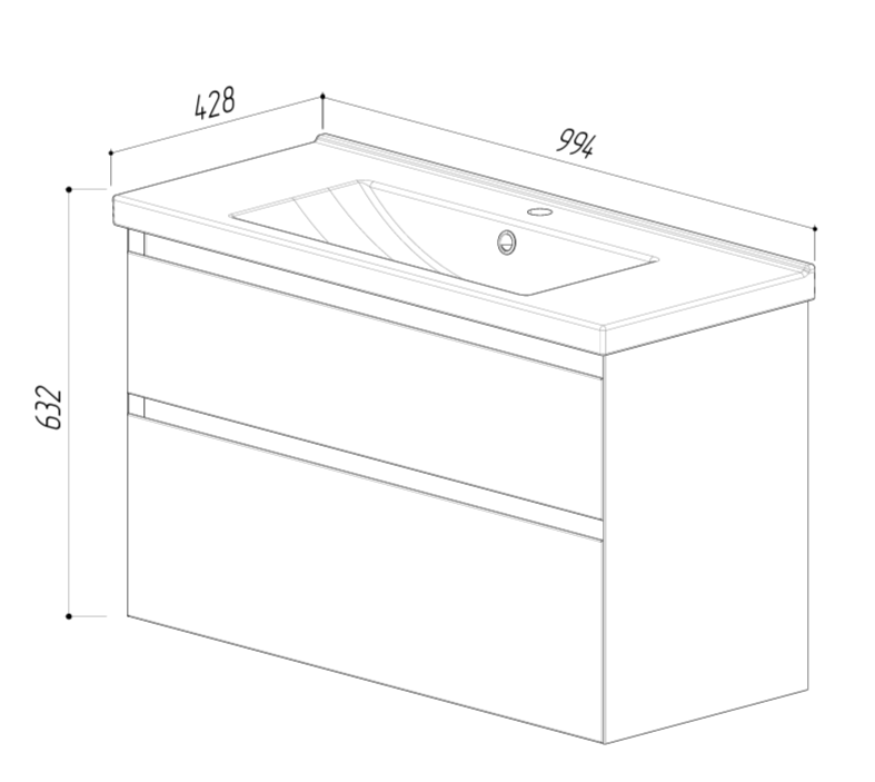 Тумба с раковиной Belux Киото НП 100-02 подвесная, 2 ящика, белая