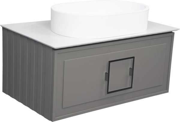 Тумба с раковиной La Fenice Cubo 80 подвесная, cappuccino, ручка черная, столешница белый мрамор, раковина белая матовая