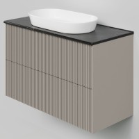 Тумба под раковину со столешницей La Fenice Terra Twin 100 подвесная, cappuccino, бежевая матовая, столешница черный мрамор