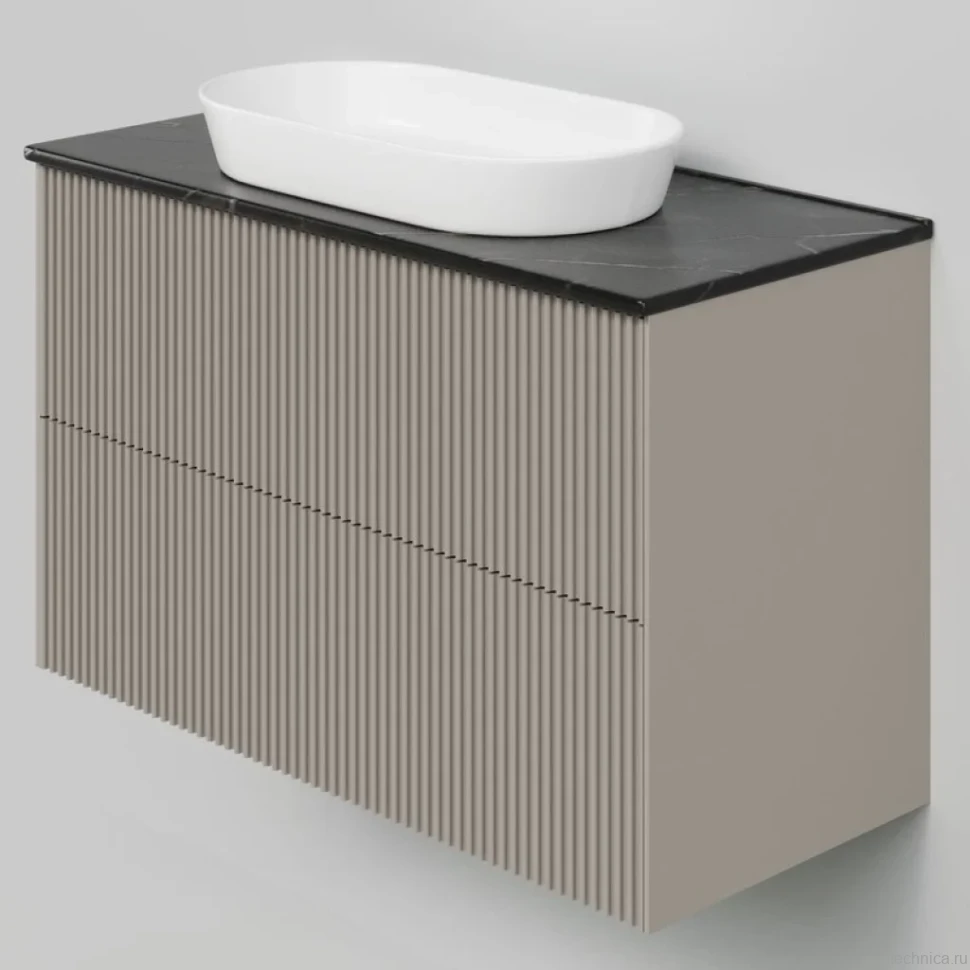 Тумба под раковину со столешницей La Fenice Terra Twin 100 подвесная, cappuccino, бежевая матовая, столешница черный мрамор