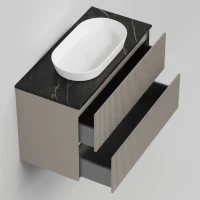 Тумба под раковину со столешницей La Fenice Terra Twin 100 подвесная, cappuccino, бежевая матовая, столешница черный мрамор