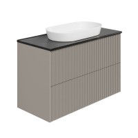 Тумба под раковину со столешницей La Fenice Terra Twin 100 подвесная, cappuccino, бежевая матовая, столешница черный мрамор
