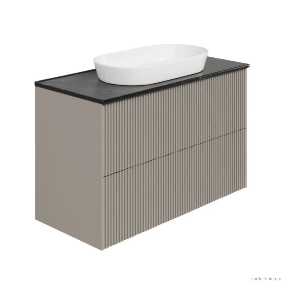 Тумба под раковину со столешницей La Fenice Terra Twin 100 подвесная, cappuccino, бежевая матовая, столешница черный мрамор