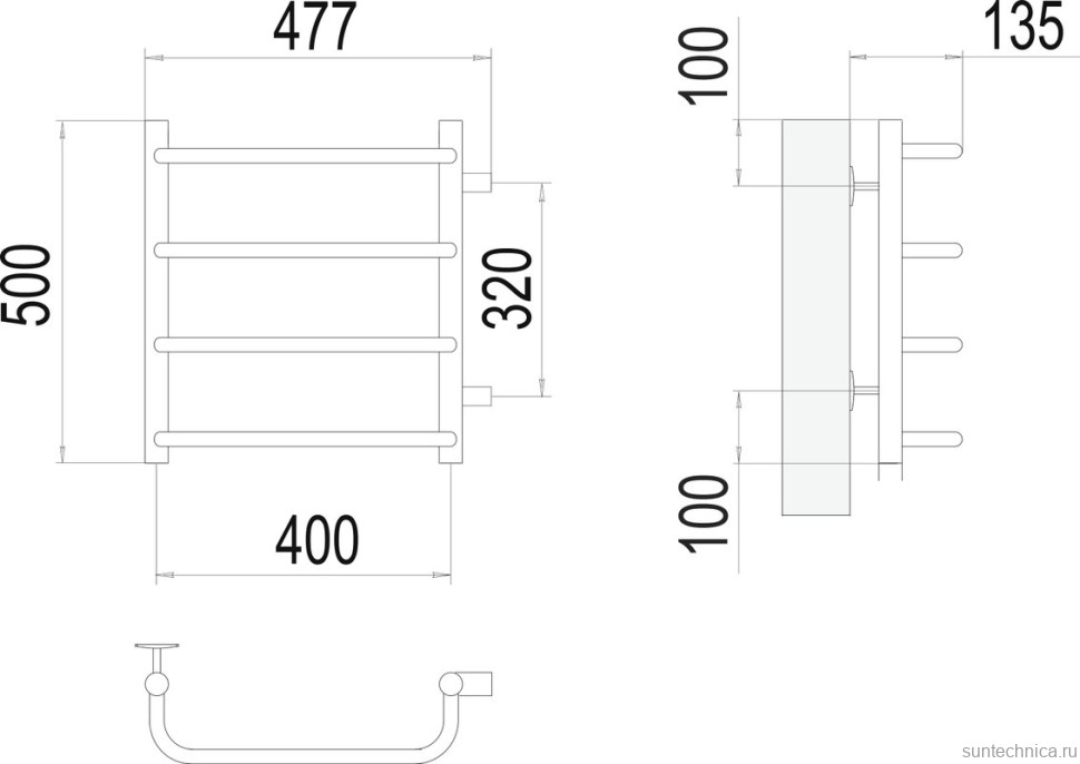 Полотенцесушитель водяной Terminus Стандарт П4 400x500 с боковым подключением 320