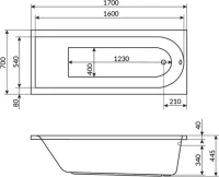 Акриловая ванна Excellent Aurum Aero WAEX.AUR17.AERO.CR 170x70 см, пристенная, белая, с каркасом, со сливом-переливом