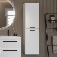 Шкаф пенал для ванной Cezares Eco 40 универсальный ручки матовые черные, bianco opaco