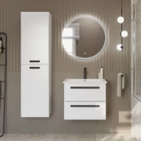 Шкаф пенал для ванной Cezares Eco 40 универсальный ручки матовые черные, bianco opaco