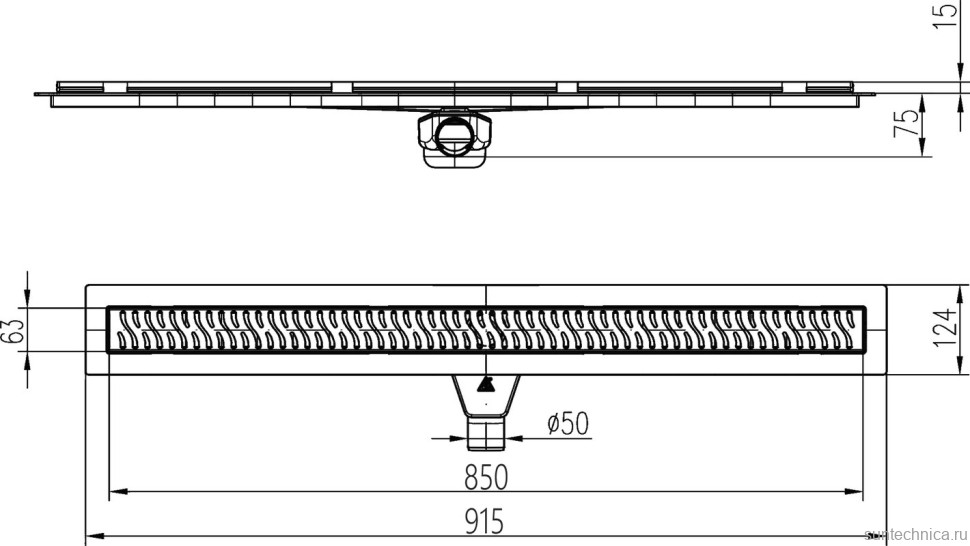 Душевой трап (лоток) MCH Chudej Harmony CHPA850HC 85 см, решетка матовая черная, с сифоном