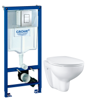 Комплект Унитаз подвесной Grohe Bau Ceramic 39351000 безободковый, альпин-белый + Инсталляция Rapid SL 38772001 3 в 1 с кнопкой смыва