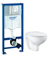 Комплект Унитаз подвесной Grohe Bau Ceramic 39351000 безободковый, альпин-белый + Инсталляция Rapid SL 38772001 3 в 1 с кнопкой смыва