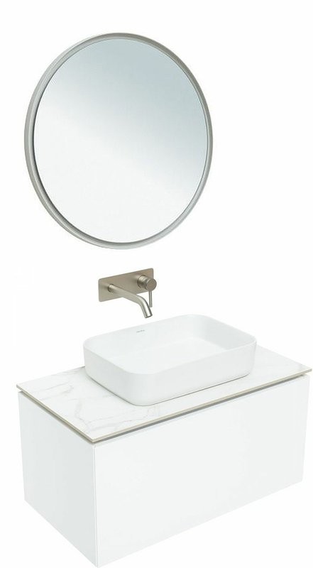 Мебель для ванной комнаты Allen Brau Infinity 85 1+1, подвесная, белый матовый, столешница мрамор