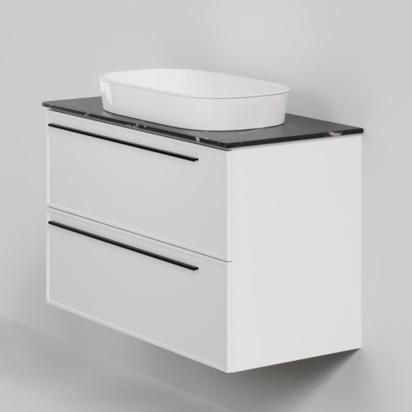 Тумба с раковиной La Fenice Elba Twin 100 подвесная, bianca, столешница черный мрамор, раковина белая матовая