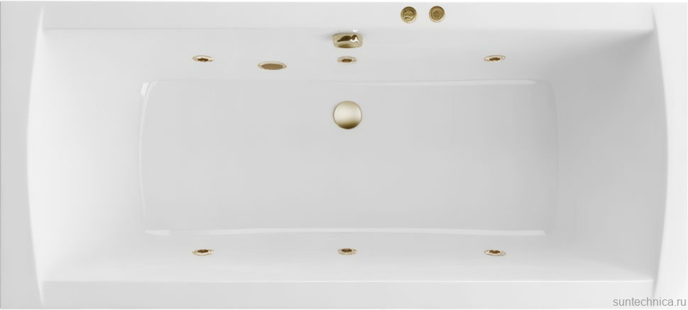 Акриловая ванна Excellent Aquaria Lux Soft 180x80 см, встраиваемая, с гидромассажем, белая, с каркасом, со сливом-переливом, фурнитура бронза