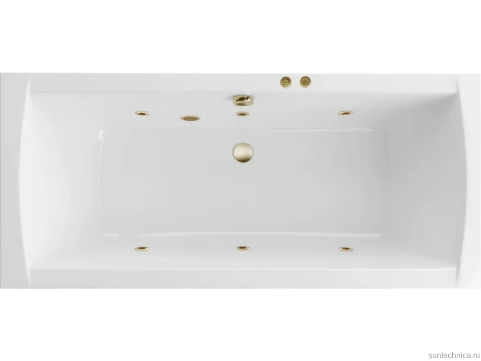 Акриловая ванна Excellent Aquaria Lux Soft 180x80 см, встраиваемая, с гидромассажем, белая, с каркасом, со сливом-переливом, фурнитура бронза